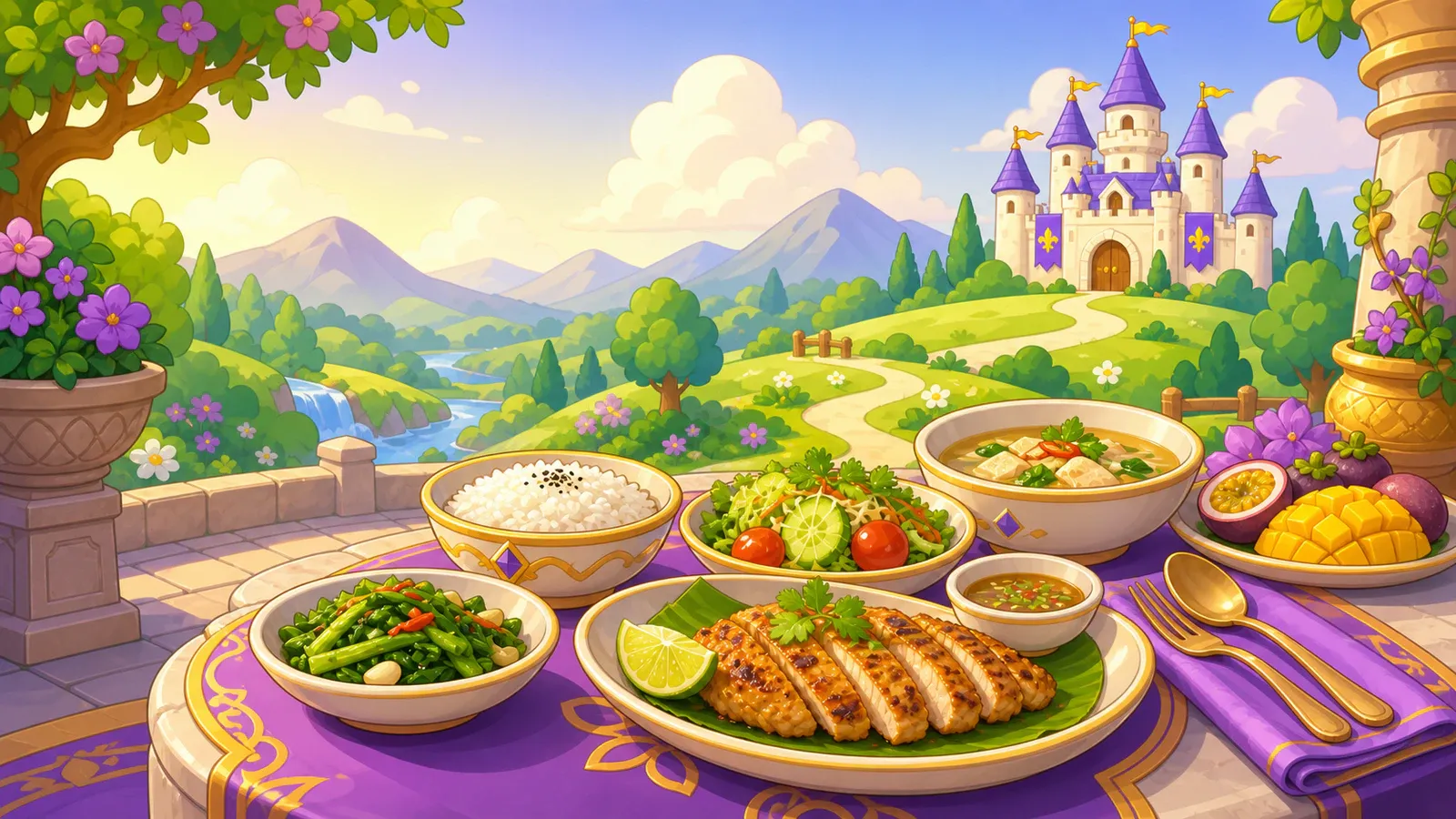 A colourful meal set in the Nutrition RPG kingdom
