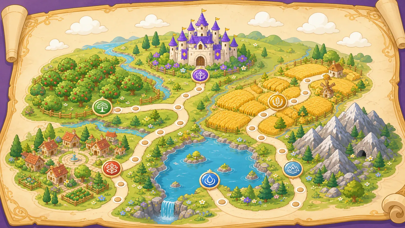 A winding quest map through the Nutrition RPG kingdom